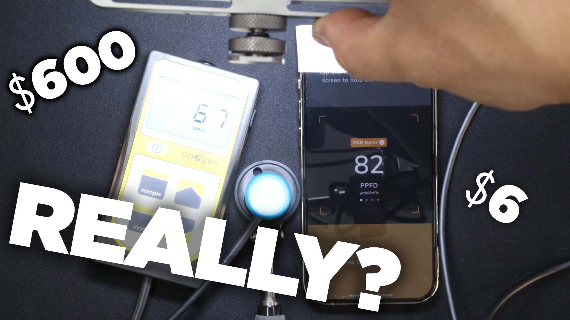 Apogee MQ-500 full-spectrum quantum meter compared with phone PPFD apps