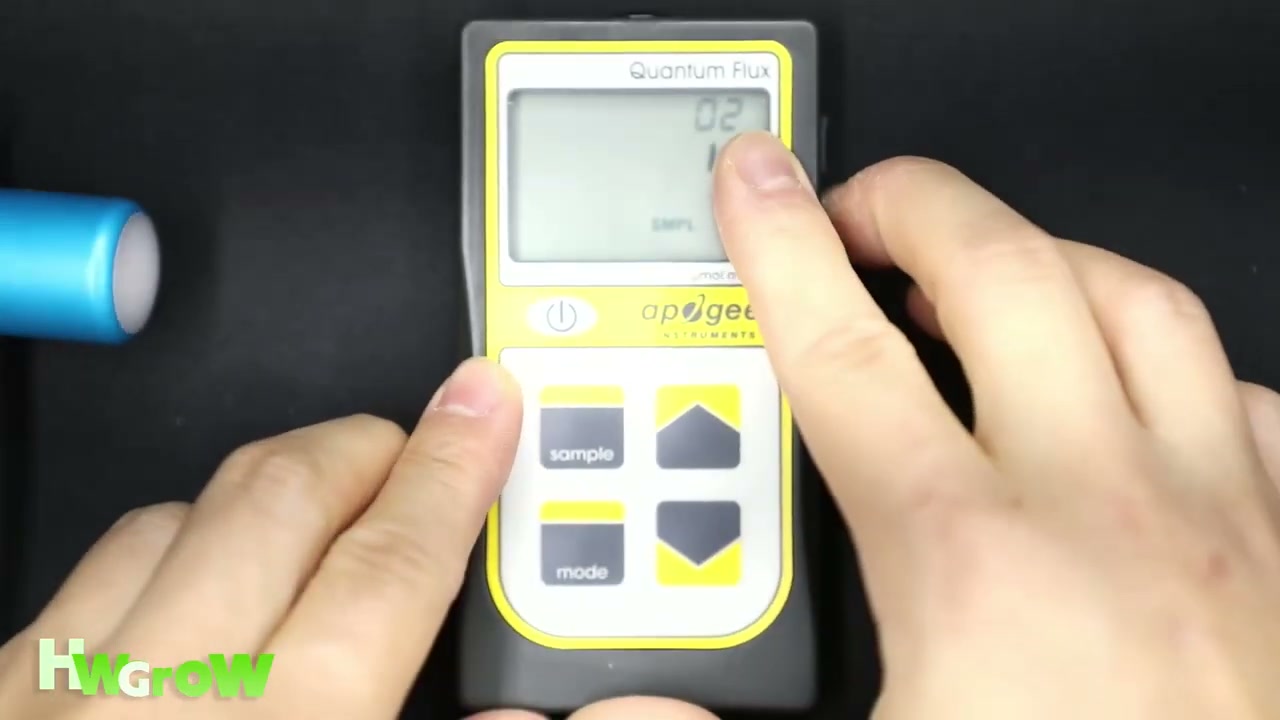 Apogee MQ-500 display in sample mode while reviewing a stored PPFD reading