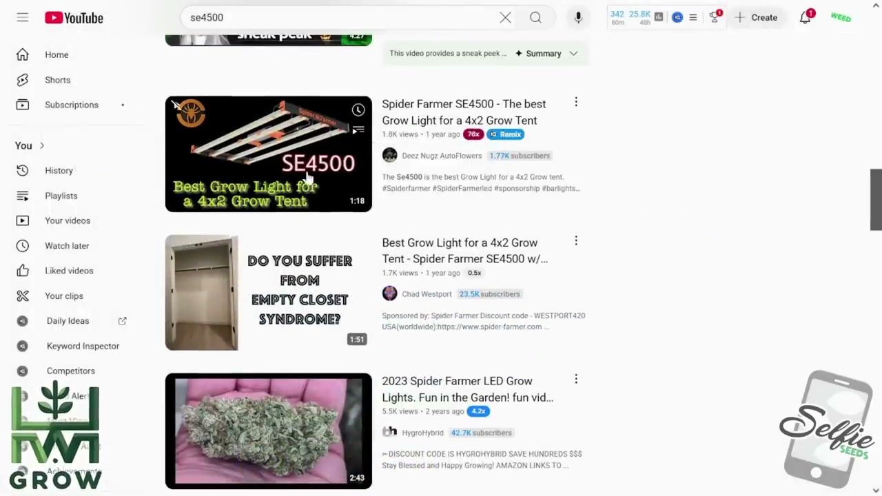 Search results used to compare different generations sold under the Spider Farmer SE4500 grow-light name