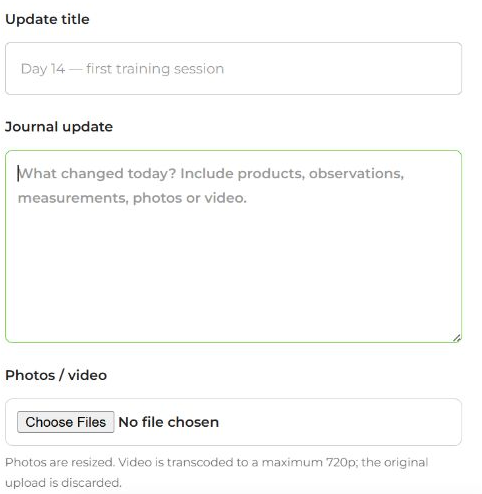 Journal update text and media controls