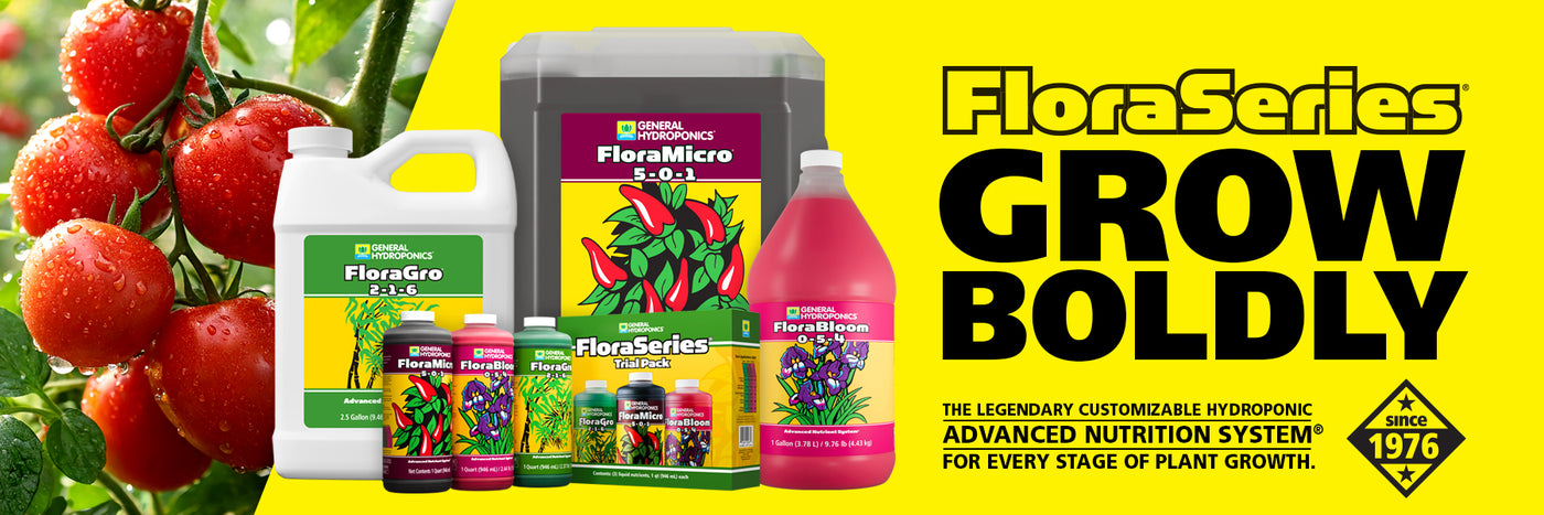 General Hydroponics FloraGro, FloraMicro and FloraBloom bottles
