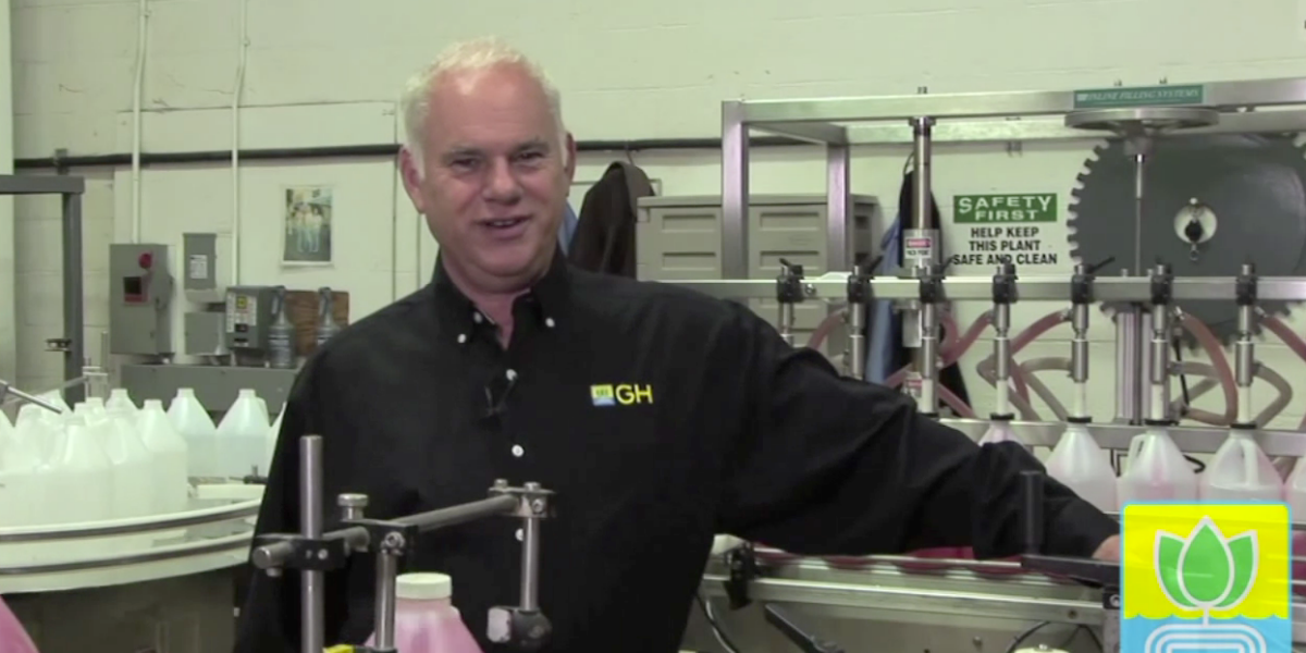 Lawrence Brooke at a General Hydroponics bottling line